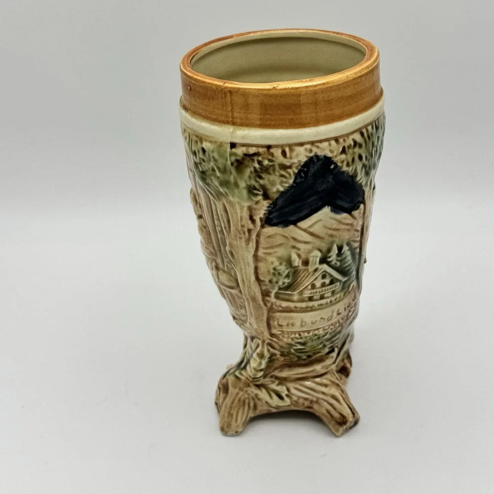 German Beer Stein Footed Ceramic Cornicopia Lieb und Lied Love and Song Japan 7